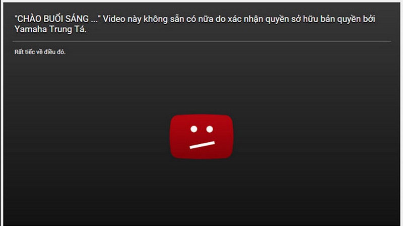Giao diện thông báo vi phạm bản quyền trên YouTube