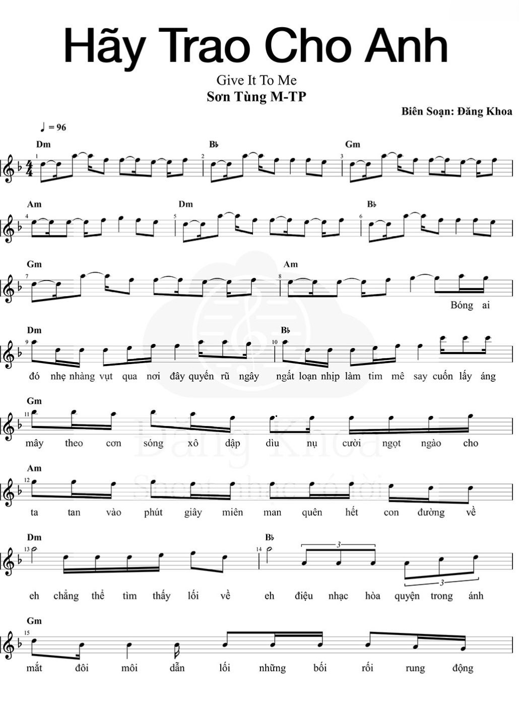 Hợp âm bài hát Hãy Trao Cho Anh