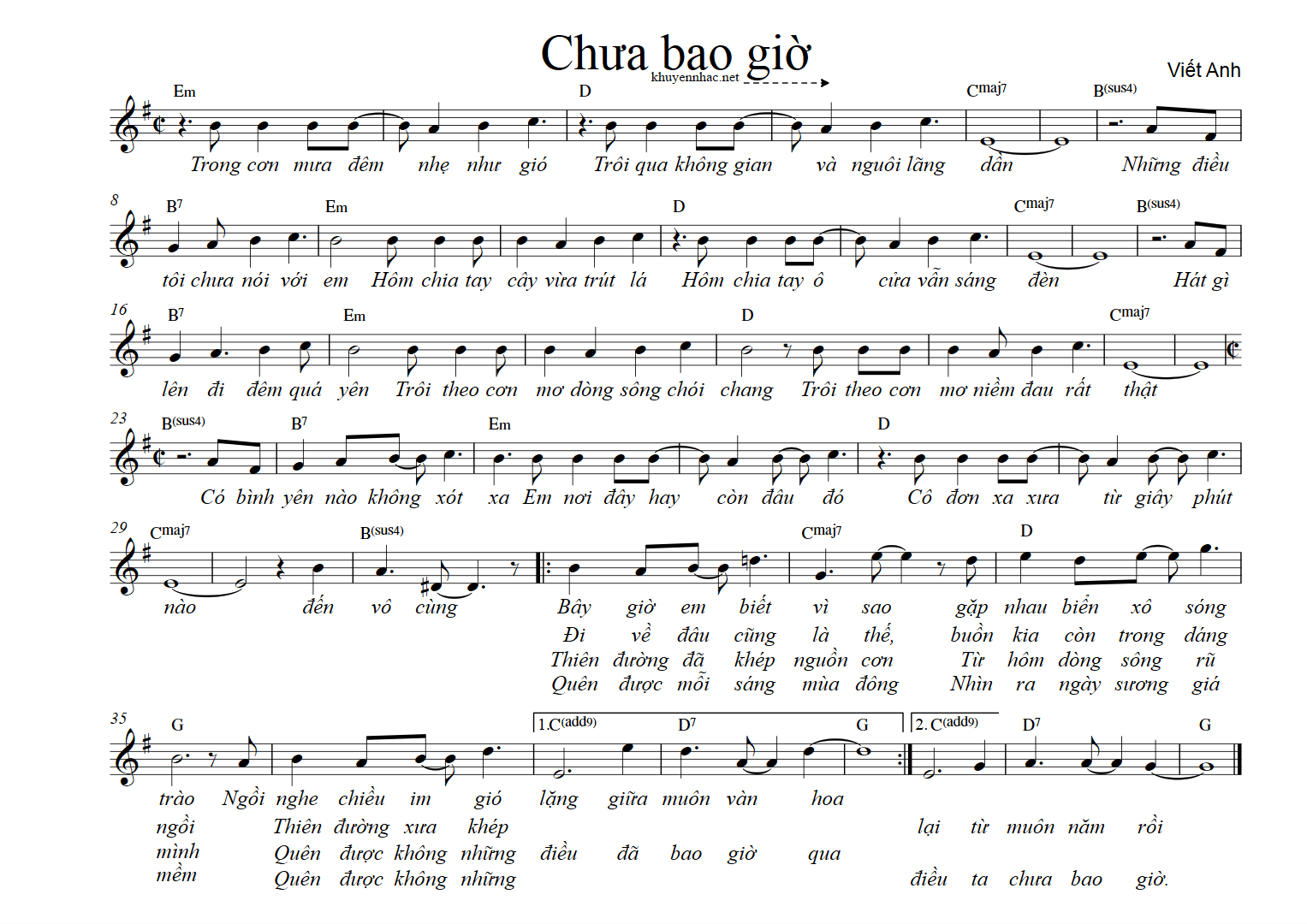 Lời bài hát Chưa Bao Giờ