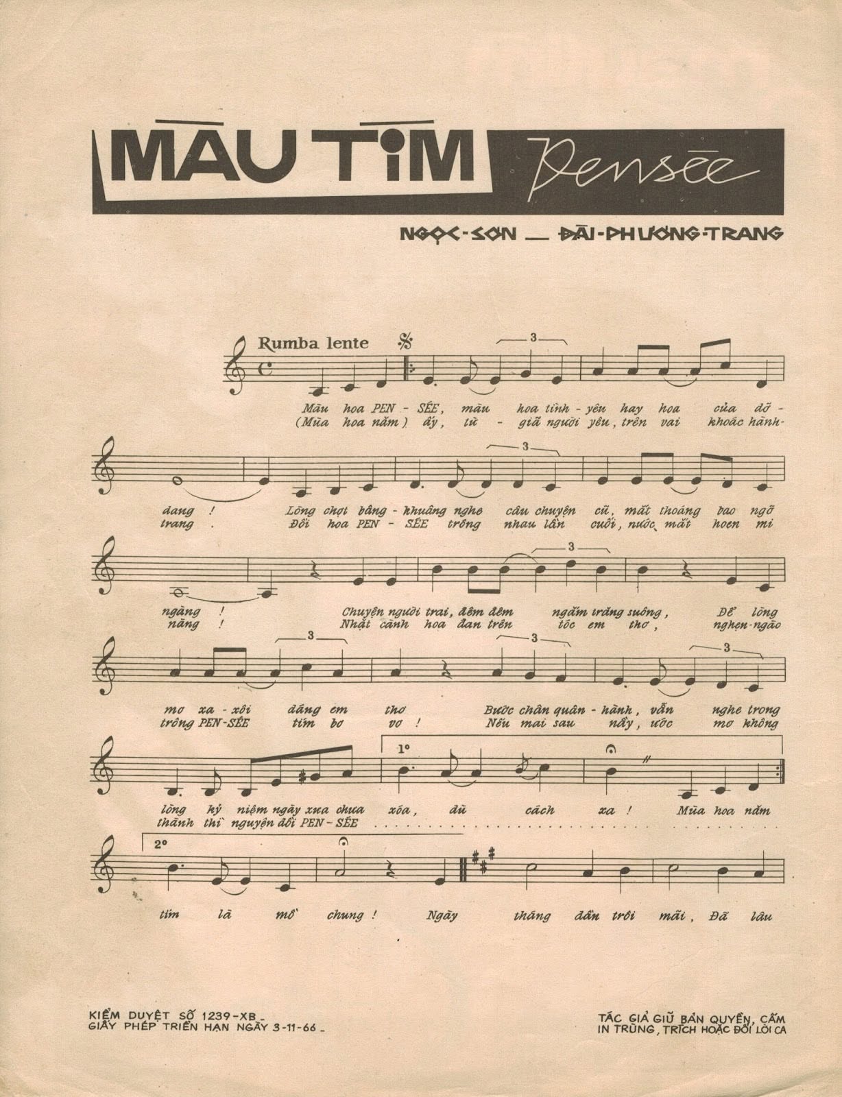 Lời bài hát Màu Tím Penseé