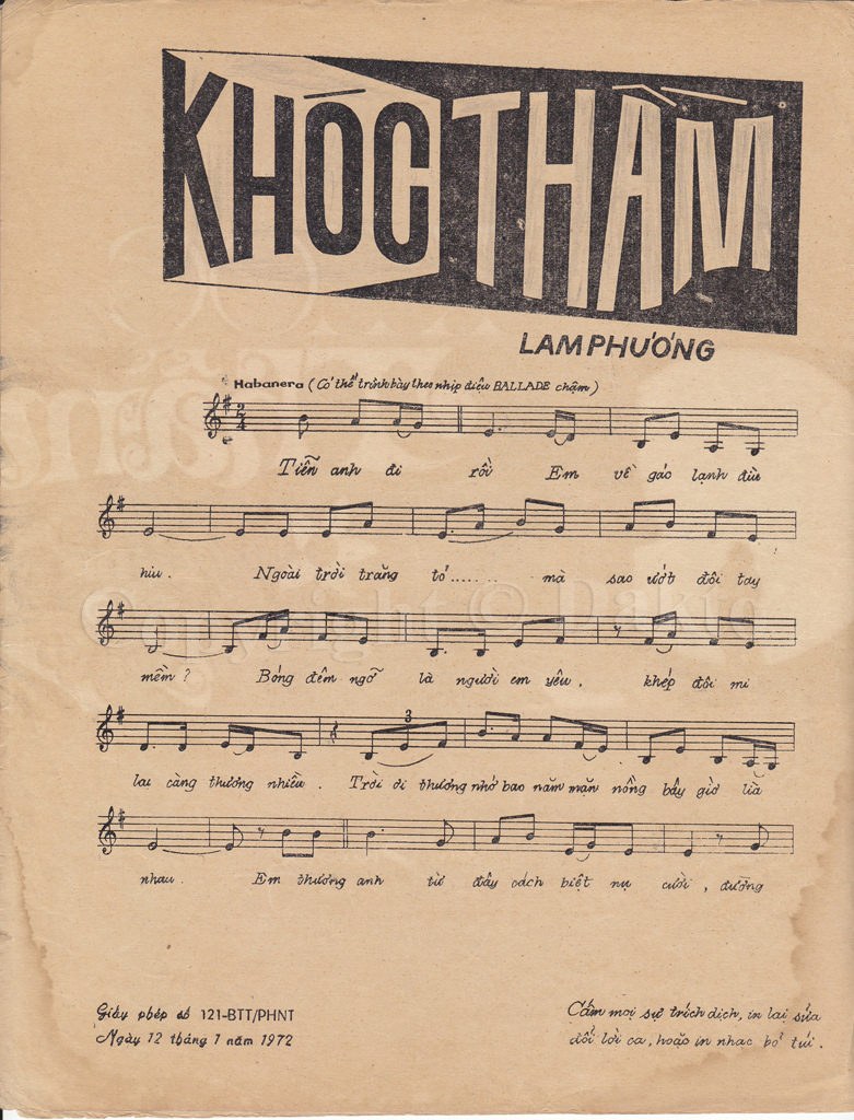 Lời bài hát Khóc Thầm