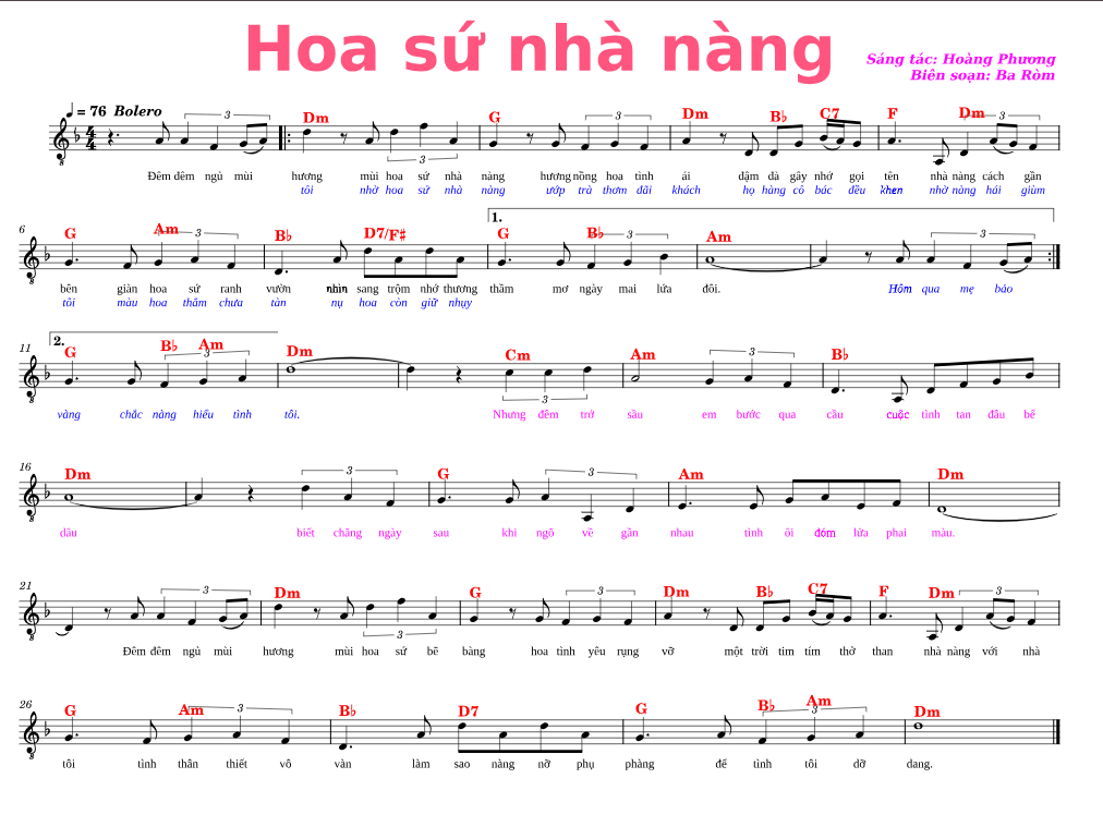 Hợp âm bài hát Hoa Sứ Nhà Nàng