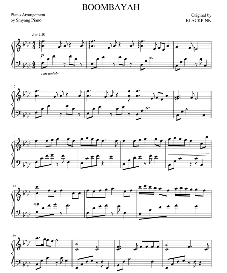Sheet piano bài hát Boombayah