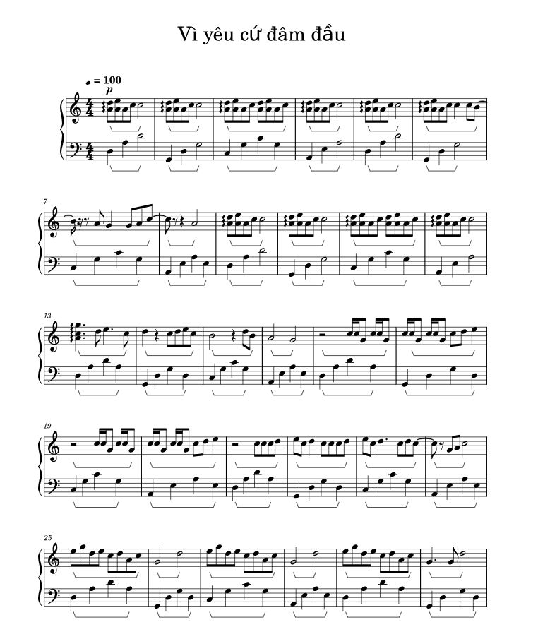Sheet piano bài hát Vì Yêu Cứ Đâm Đầu
