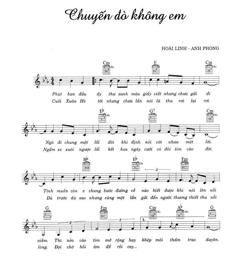 Bảng hợp âm guitar bài hát Chuyến Đò Không Em