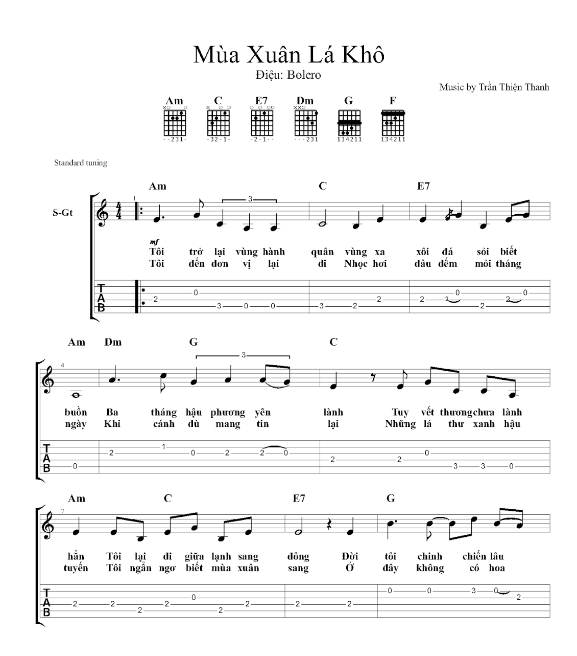 Hợp âm bài hát Mùa Xuân Lá Khô